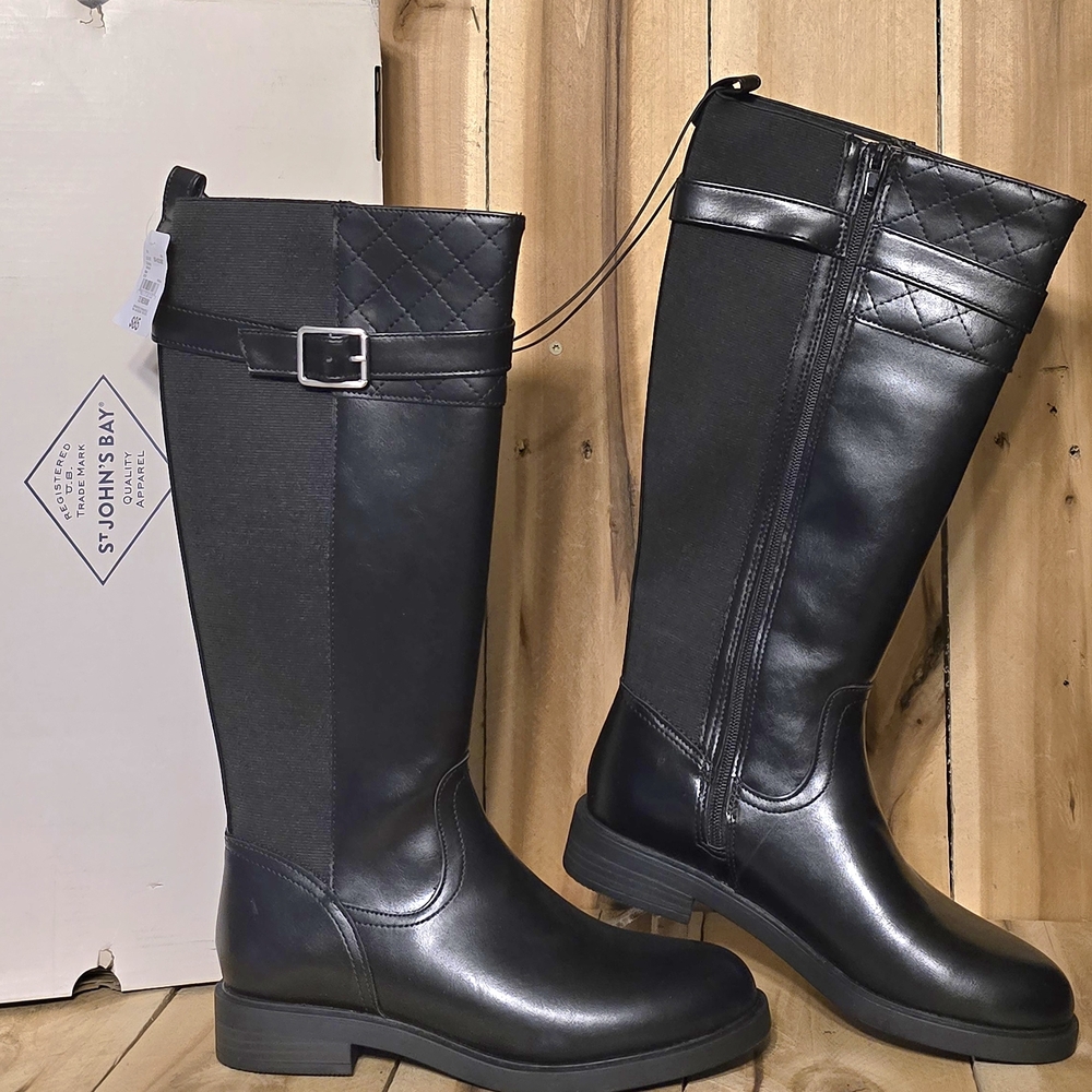 St. John's Bay Womens 7.5 M Winterwood Riding Boots Black Vegan NIB NEW